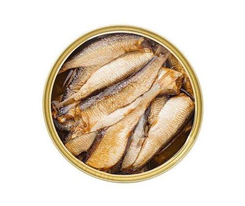 Canned Fish Sprats in Oil, Fish Content: Minimum 70% of net weight, Packaging: Metal cans, maximum net weight: 240 g per can